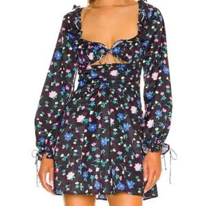 linny bow print mini dress Bow-Detail Pleated A-Line Mini Dress in Black